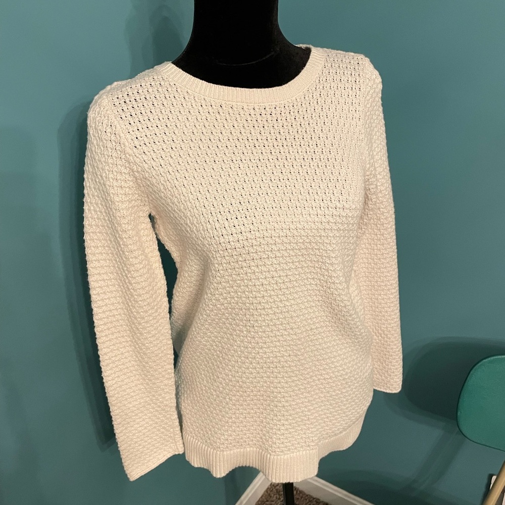 LOFT Cream White Neutral Waffle Knit Sweater Medium